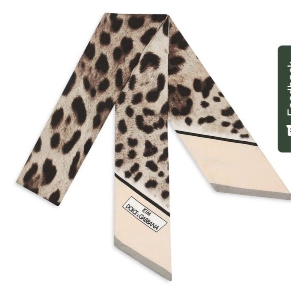 New DOLCE & GABBANA Kim  Leopard Print Twill Headscarf Headband Neckband Silk